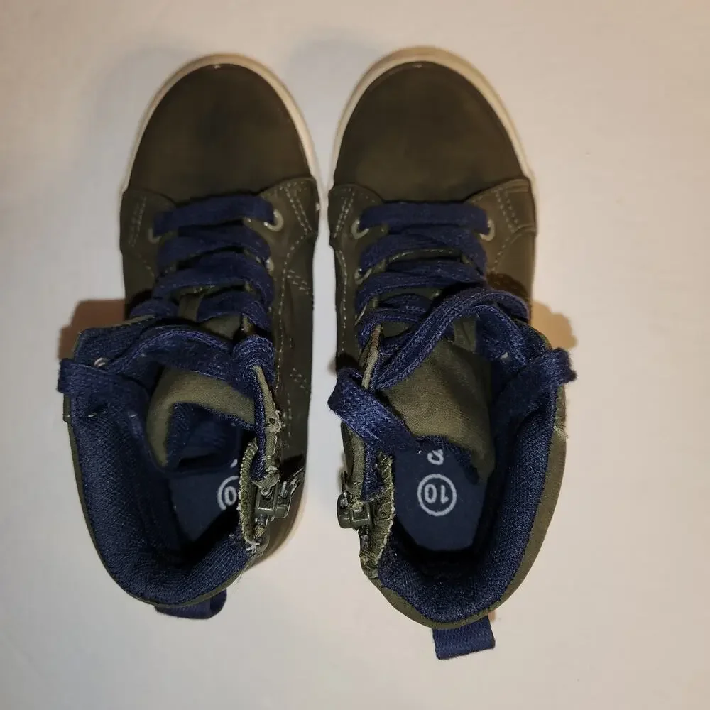 CAT & JACK High Top Sneaker Boys‎ 10 Cayden Olive Green Navy Blue Faux Suede Zip